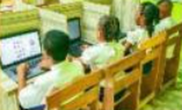 Pupils using computers in the ICT room at Ambassadors Bilingual School, Lagos